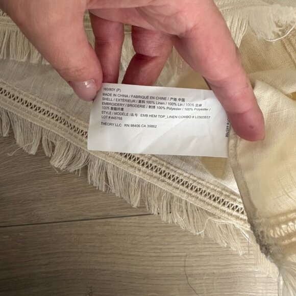 Theory 100% Linen Fringe Top S Cream Minimalist Sleeveless - Picture 7 of 8